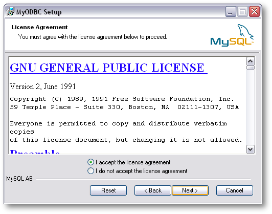 Select "I accept the license agreement", and then click Next >