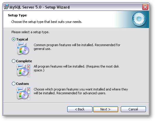 Select "Typical", and then click Next >