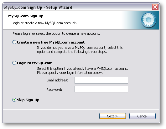 Select "Skip Sign-Up", and then click Next >