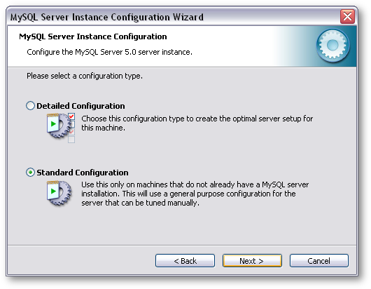 Select "Standard Configuration", and then click Next >